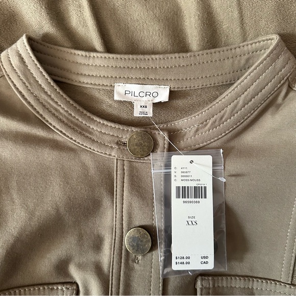 Pilcro Anthropologie Shirt Sleeve Knit Babydoll Shacket Moss Size XXS NWT - Picture 10 of 10